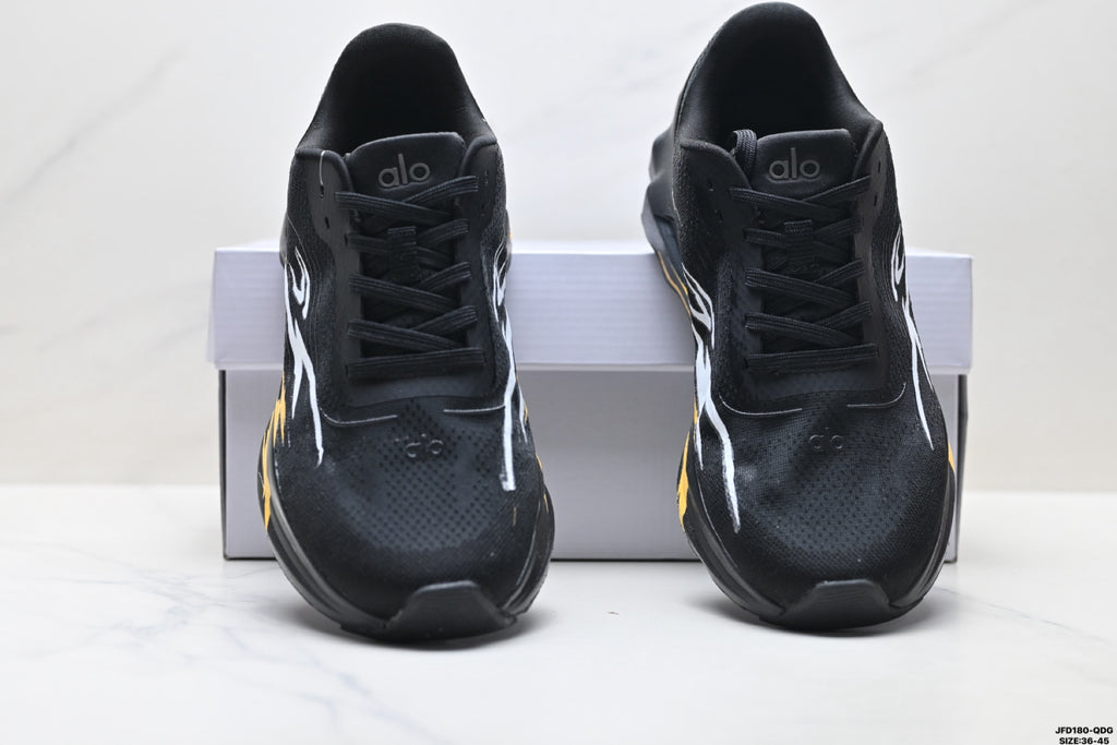 Alo Yoga Alo Runner – Black | Breathable Mesh Low-Top Sneaker | City Commute & Training A0590U-Black and yellow