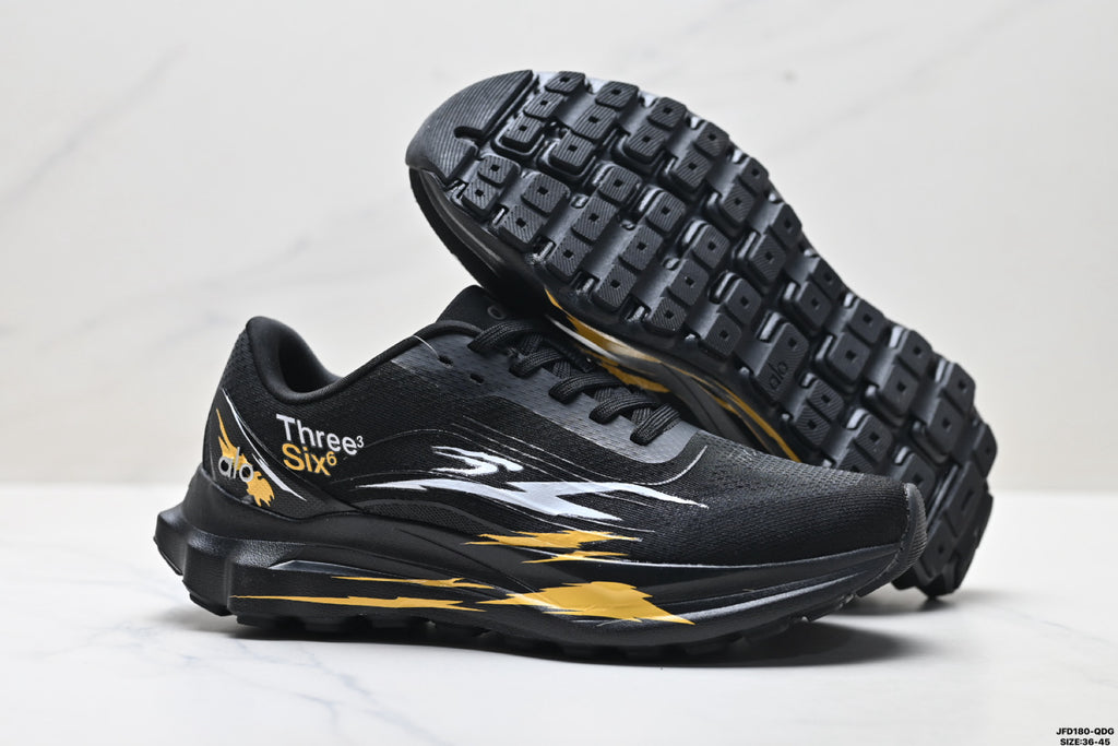 Alo Yoga Alo Runner – Black | Breathable Mesh Low-Top Sneaker | City Commute & Training A0590U-Black and yellow